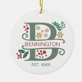 名前を付けたMonogram Red、Green、および金ゴールド文字「B」 セラミックオーナメント (正面)