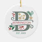 名前を付けたMonogram Red、Green、および金ゴールド文字「B」 セラミックオーナメント (裏面)