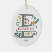 名前を付けたMonogram Red、Green、および金ゴールド文字「E」 セラミックオーナメント (右)
