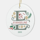 名前を付けたMonogram Red、Green、および金ゴールド文字「E」 セラミックオーナメント (左)