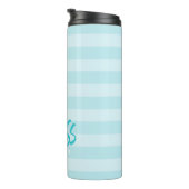 名前を付けてパーソナライ恋しく思名門私立校風のズするBlueストライプの タンブラー (回転右)