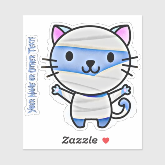 名前を付けて、かわいい青ネコの子猫ミイラの包帯 シール (シート)