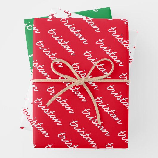 名前を付ける赤い白と緑のクリスマス ラッピングペーパーシート (インサイチュ)