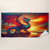 名前を付け、赤い火の息の竜をビーチに。 ビーチタオル (正面)