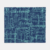 名前を作成するタイポグラフィ青 フリースブランケット (正面(横))