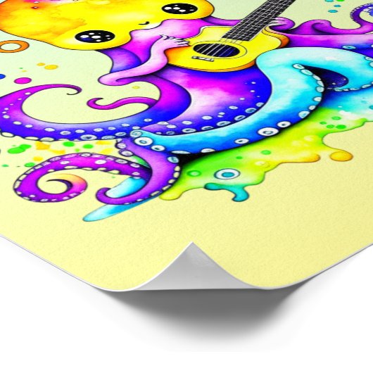 名前を入れたカスタムオーダーのギターを弾くかわいいタコのイラスト  P ポスター (角)