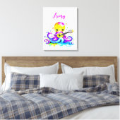 名前を入れたカスタムオーダーのギターを弾くかわいいタコ キャンバスプリント (インサイチュ (寝室))