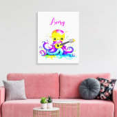 名前を入れたカスタムオーダーのギターを弾くかわいいタコ キャンバスプリント (インサイチュ (リビング))