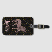 名前を入れたゴールドユニコーンバッグタグをカスタマイズ ラゲッジタグ (正面横)