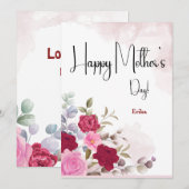 名前を入れたピンクの花の母の日カード 招待状 (正面/裏面)