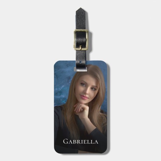 名前を入れた写真のモダンなデザイン ラゲッジタグ (正面縦)