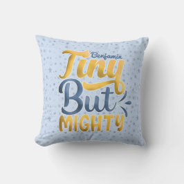 名前を入れた Tiny But Mighty 黄色 青 クッション
