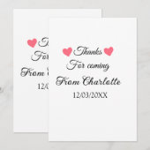 名前を入れてありがとう テキストメッセージ 招待状 (正面/裏面)