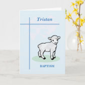 名前を入れることができる青い羊の洗礼カード カード (黄色い花)