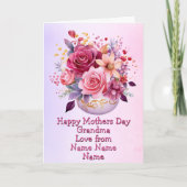 名前を変更ハッピー母の日おばあちゃん花瓶 カード (正面)