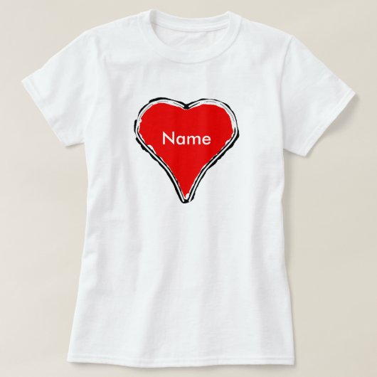 名前を待つ赤いハートのTシャツ Tシャツ (デザイン正面)