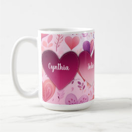 名前を持つパターン上の修正されたファミリハート コーヒーマグカップ