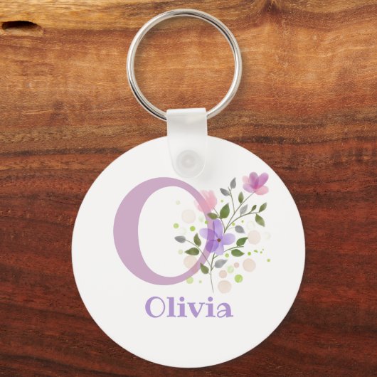 名前を持つフローラデザインのキーチェーンまたは鍵フォブ キーホルダー (裏面)