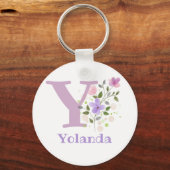 名前を持つフローラデザインのキーチェーンまたは鍵フォブ キーホルダー (正面)