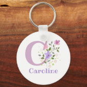 名前を持つフローラデザインのキーチェーンまたは鍵フォブ キーホルダー (正面)