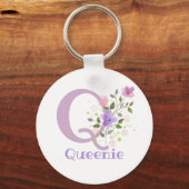 名前を持つフローラデザインのキーチェーンまたは鍵フォブ キーホルダー (正面)