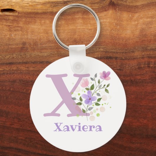 名前を持つフローラデザインのキーチェーンまたは鍵フォブ キーホルダー (裏面)