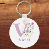 名前を持つフローラデザインのキーチェーンまたは鍵フォブ キーホルダー (正面)