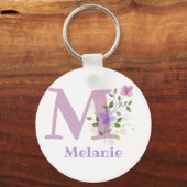 名前を持つフローラデザインのキーチェーンまたは鍵フォブ キーホルダー (正面)