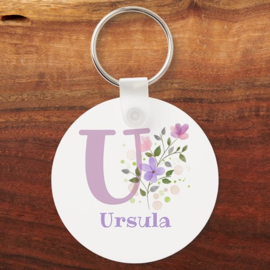 名前を持つフローラデザインのキーチェーンまたは鍵フォブ キーホルダー (裏面)