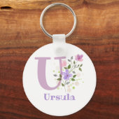 名前を持つフローラデザインのキーチェーンまたは鍵フォブ キーホルダー (正面)