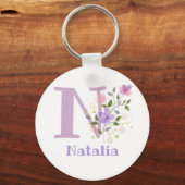 名前を持つフローラデザインのキーチェーンまたは鍵フォブ キーホルダー (正面)