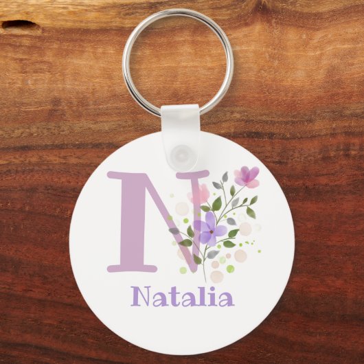名前を持つフローラデザインのキーチェーンまたは鍵フォブ キーホルダー (正面)