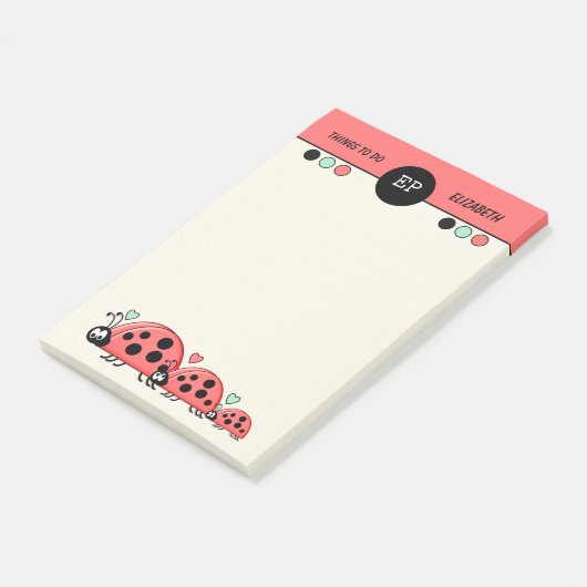 名前を持つ可愛いラディバードのモノグラム ポストイット (アングル)