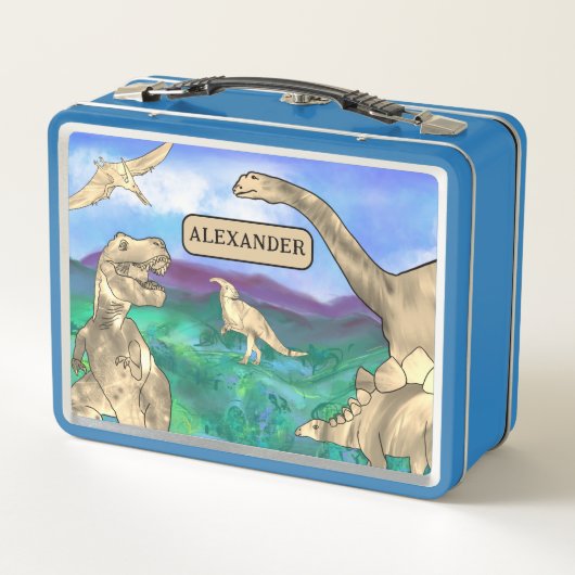 名前を持つ恐竜パーソナライズされた メタルランチボックス (裏面)