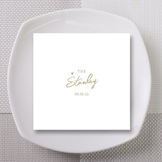 名前を持つ最小限の金ゴールドハートス結婚クリプト スタンダードカクテルナプキン