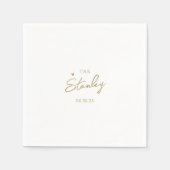 名前を持つ最小限の金ゴールドハートス結婚クリプト スタンダードカクテルナプキン (正面)