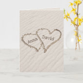 名前を持つ記念日ビーチハート カード (黄色い花)