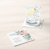 名前を持つWispy Romantic Waterカラーフローラ スクエアペーパーコースター (インサイチュ)