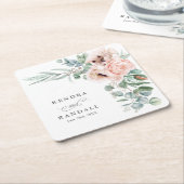 名前を持つWispy Romantic Waterカラーフローラ スクエアペーパーコースター (アングル)