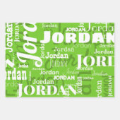 名前を繰り返す赤い緑の白いクリスマス ラッピングペーパーシート (正面3)