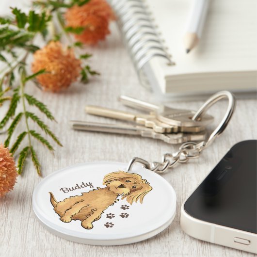 名前を追加かわいいフワフワ茶色の犬アクリル キーホルダー (正面右)