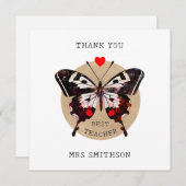 名前を追加かわいいヴィンテージ蝶ハート最高の先生 サンキューカード (正面/裏面)