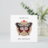 名前を追加かわいいヴィンテージ蝶ハート最高の先生 サンキューカード (スタンド正面)