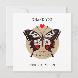 名前を追加かわいいヴィンテージ蝶ハート最高の先生 サンキューカード