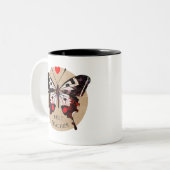 名前を追加かわいいヴィンテージ蝶ハート最高の先生 ツートーンマグカップ (正面左)