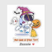 名前を追加かわいい宇宙飛行士Witch Broom Pumpkin幽霊 シール (シート)