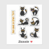 名前を追加かわいい黒とオレンジ色の猫 シール (シート)