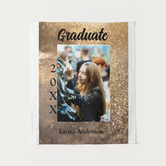 名前を追加した写真卒業証書のゴールドグリッター タペストリー (正面)