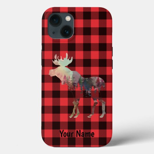 名前を追加します。 Moose, Red Buffalo Plaid電話ケース Case-Mate iPhoneケース (裏面)