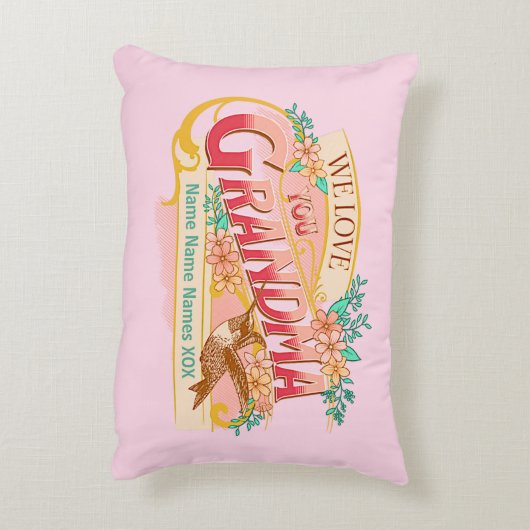 名前を追加するおばあちゃんの愛おばあちゃんピンク アクセントクッション (裏面(縦))